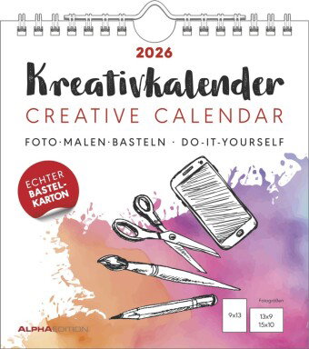 Alpha Edition - Kreativ-Kalender S Weiß 2026 - Bastelkalender 16×17 cm mit Platz für Fotos & eigene