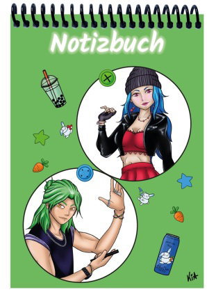 A 4 Notizblock Manga Quinn und Enora, grün, kariert