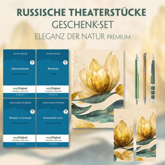 Russische Theaterstücke Geschenkset - 4 Bücher (mit Audio-Online) + Eleganz der Natur Schreibset Pre