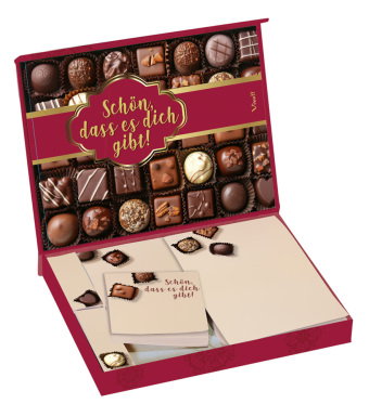 Notizzettelbox »Schön, dass es dich gibt« mit Pralinendesign