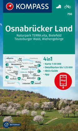 KOMPASS Wanderkarte 750 Osnabrücker Land, NP TERRA.vita, Bielefeld, Teutoburger Wald, Wiehengeb. 1:5