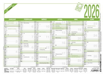 Zettler Arbeitstagekalender A4 Blauer Engel 2026 - Bürokalender groß 30 × 21 cm, 6 Monate pro Seite,