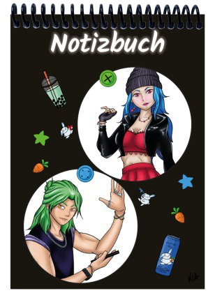A 5 Notizblock Manga Quinn und Enora, schwarz, kariert