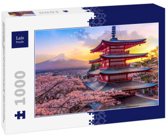 Lais Puzzle Fujiyoshida, Japan Schöne Aussicht auf den Mount Fuji und die Chureito-Pagode bei Sonnen