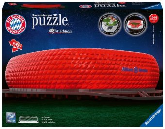 Ravensburger 3D Puzzle Allianz Arena bei Nacht 12530 - Bayern München Fanartikel - leuchtet im Dunke