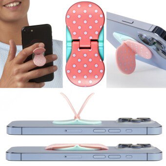 zipgrips White Dots on Pink - 2 in 1 Handy-Griff & Aufsteller - Sicherer Griff - Halter für Smartpho