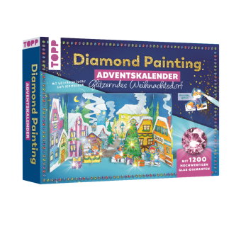 Diamond Painting Adventskalender Glitzerndes Weihnachtsdorf. Mit Material und Werkzeug für 24 Aufste