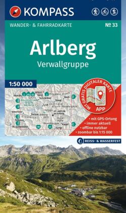 KOMPASS Wanderkarte 33 Arlberg, Verwallgruppe 1:50.000