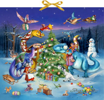 Wand-Adventskalender - Dinosaurier im Weihnachtsfieber