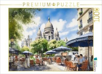 CALVENDO Puzzle Café auf dem Montmartre mit Basilika Sacré Coeur | 1000 Teile Lege-Größe 64x48cm Fot