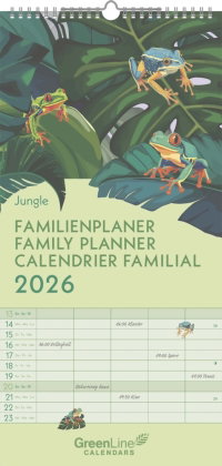 GreenLine - Jungle 2026 - Familienplaner 22x45 cm, nachhaltiger Wandkalender mit 5 Spalten, exotisch