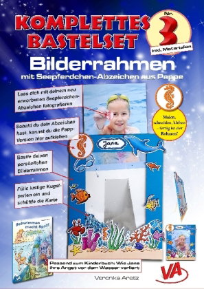 Bastelset Bilderrahmen "Seepferdchen" - für Kinder, leicht zu basteln, ausschneiden, kleben, m. 3 Bu
