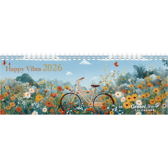 GreenLine - Happy Vibes 2026 - Tischquerkalender 30x11 cm, nachhaltiger Tischkalender mit 52 Wochen,