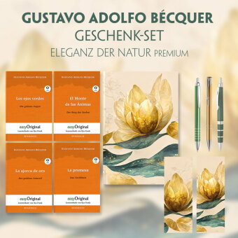 Gustavo Adolfo Bécquer Geschenkset - 4 Bücher (mit Audio-Online) + Eleganz der Natur Schreibset Prem