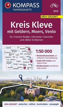 KOMPASS Fahrradkarte 3213 Kreis Kleve mit Geldern, Moers, Venlo mit Knotenpunkten 1:50.000