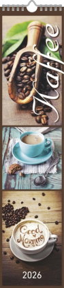 Alpha Edition - Küchenplaner Kaffee 2026 - Streifenkalender 11,3×49,5 cm mit Rezeptideen & deutschem