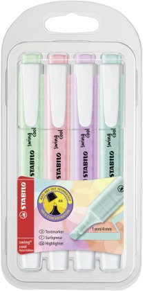 Textmarker - STABILO swing cool Pastel Edition - 4er Pack - Hauch von Minzgrün, rosiges Rouge, Schim