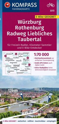 KOMPASS Fahrradkarte 3372 Würzburg, Rothenburg, Radweg Liebliches Taubertal 1:70.000