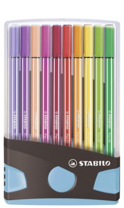 Premium-Filzstift - STABILO Pen 68 ColorParade - 20er Tischset in anthrazit/hellblau - mit 20 versch