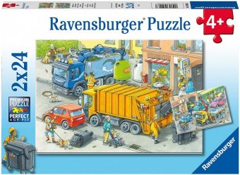 Kinderpuzzle 2x24 Teile - Müllabfuhr und Abschleppwagen