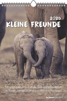 Alpha Edition - Kleine Freunde Kalender 2026 - Wandkalender 23,7×34 cm mit Tiermotiven & Sprüchen, P