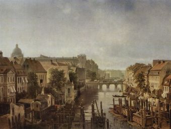 Albert Schwendy - Aussicht von den Königlichen Mühlen am Mühlendamm nach der Langen Brücke in Berlin
