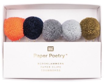 Büroklammern mit Pompons, Blau