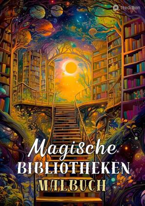 Malbuch Bibliothek - Magische Bibliotheken - Fantasy Malbuch für Erwachsene - Ausmalbuch für Stressa