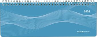 Tisch-Querkalender PP-Cover blau 2024 - Büro-Planer 29,7x10,5 cm - Tisch-Kalender - 1 Woche 2 Seiten