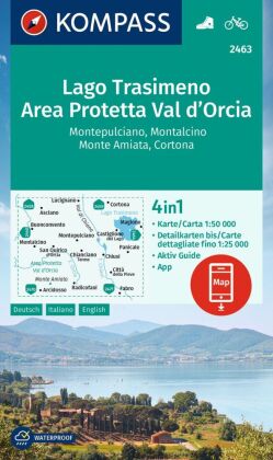 KOMPASS Wanderkarte 2463 Lago Trasimeno, Area Protetta Val d' Orcia, Montepulciano, Montalcino, Mont