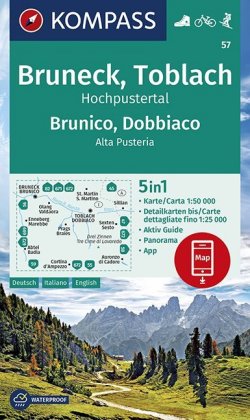 KOMPASS Wanderkarte 57 Bruneck, Toblach, Hochpustertal, Brunico, Dobbiaco, Alta Pusteria 1:50.000
