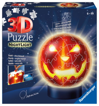 Ravensburger 3D Puzzle Kürbiskopf Nachtlicht 11253 - Puzzle-Ball - 72 Teile - für Halloween Fans ab
