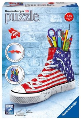 Ravensburger 3D Puzzle 12549 Sneaker American Style - Praktischer Stiftehalter - 108 Teile - Schreib