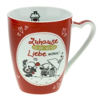 Tasse mit Herz-Henkel "Zuhause ist da, wo die Liebe wohnt"