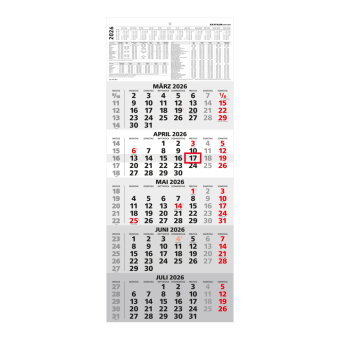Zettler 5-Monatskalender 2026 - Wandkalender 33 × 72 cm mit Datumsschieber, 5 Monate pro Blatt, Mona