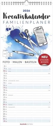 Alpha Edition - Kreativ-Kalender Familienplaner 2026 - Bastelkalender 19,5×45 cm mit 5 Spalten - ind