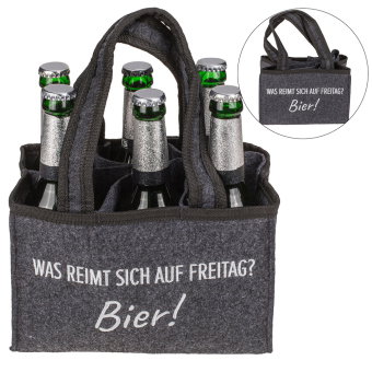 Bier- und Flaschentasche aus Filz mit 6 Fächern, Was reimt sich auf Freitag-Bier