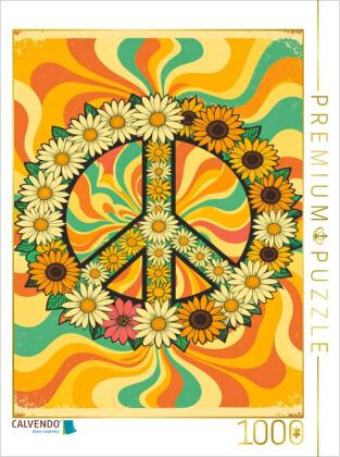 CALVENDO Puzzle Blumiges Friedenszeichen im psychedelischen 70er-Stil | 1000 Teile Lege-Größe 64x48c