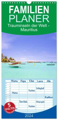 Familienplaner 2024 - Trauminseln der Welt - Mauritius mit 5 Spalten (Wandkalender, 21 x 45 cm) CALV