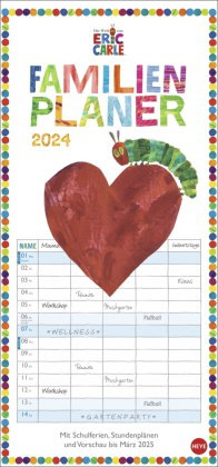 Die kleine Raupe Nimmersatt Familienplaner 2024. Familienkalender mit 5 Spalten. Liebevoll illustrie