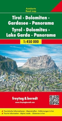 Tirol - Dolomiten - Gardasee - Panorama, Straßenkarte 1:450.000, freytag & berndt. Tirolo, Dolomiti,