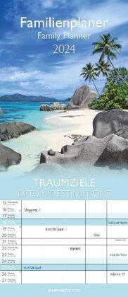 Traumziele 2024 Familienplaner - Familienkalender - Wandkalender - 19,5x45