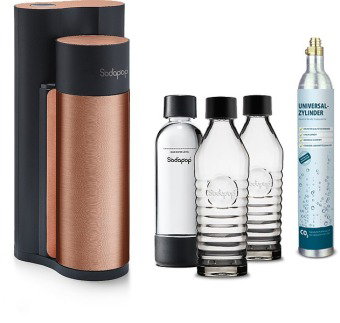 SODAPOP Wassersprudler Harold, kupfer/schwarz, 2x Glaskaraffen, 1x PET Flasche, CO2 Zylinder