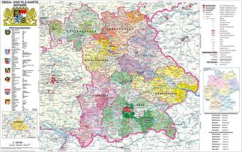 Stiefel Wandkarte Kleinformat Bayern, politisch mit Postleitzahlen, ohne Metallstäbe