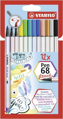 Premium-Filzstift mit Pinselspitze für variable Strichstärken - STABILO Pen 68 brush - 12er Pack - m