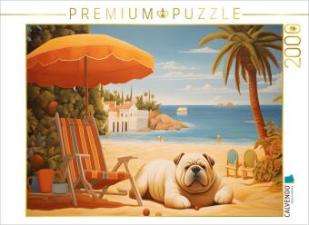 CALVENDO Puzzle Hund liegt am Strand und sonnt sich am Meer | 2000 Teile Lege-Größe 90x67cm Foto-Puz