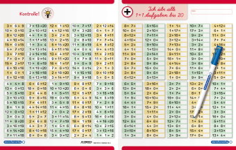 Ich übe alle Additionsaufgaben im Zahlenraum bis 20 mit Stift