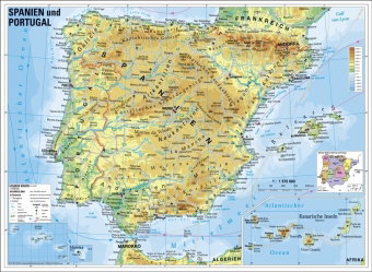 Spanien und Portugal physisch mit UNESCO Welterbestätten und Nationalparks