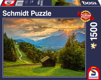 Sonnenuntergang über dem Bergdorf Wamberg (Puzzle)