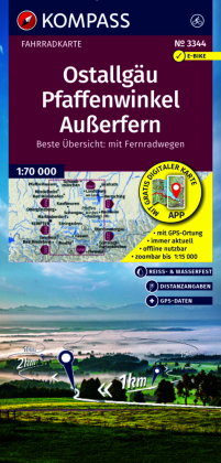 KOMPASS Fahrradkarte 3344 Ostallgäu, Pfaffenwinkel, Außerfern 1:70.000